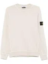 Stone Island Crew Neck Sweatshirt In Sand Beige With Logo Detail In White