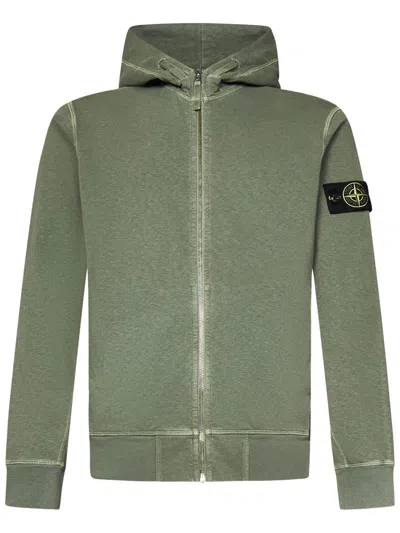 Stone Island Olive Green Slub Effect Zip-up Hoodie In Gray