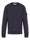 Stone Island Round-neck Sweatshirt With Ribbed Cuffs And Logo Detail In Blue