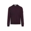 Stone Island Crew Neck Wool Sweater With Ribbed Texture In Burgundy