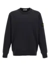Stone Island Men Black Crewneck Sweatshirt With Logo Patch On The Sleeve In Cotton Man