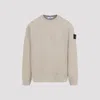 Stone Island Beige Cotton Sweatshirt With Signature Patch And Ribbed Edges In Brown
