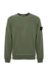 Stone Island Green Crewneck Sweatshirt With Logo Patch On The Sleeve In Cotton Man In Musk