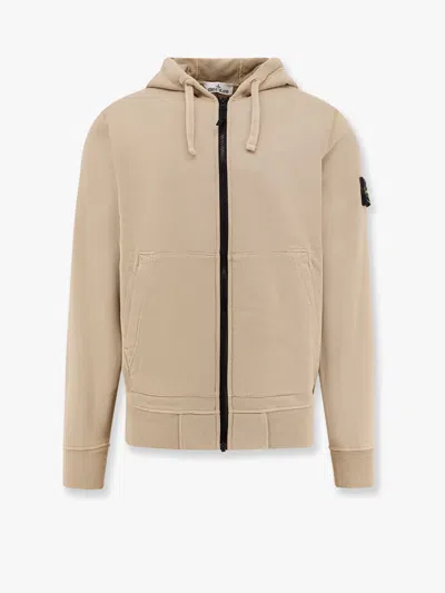 Stone Island Logo-patched Zip-up Sweatshirt In Beige