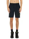 Stone Island Fleece Bermuda Shorts Blue Cotton In Blue