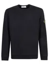 Stone Island Organic Cotton Crew Neck Sweater With English Ribs Knitwear Blue In Black