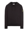 Stone Island Garment Dyed Cotton Fleece Polo Sweatshirt In Noir