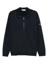 Stone Island Zip-up Sweatshirt With Ribbed Inlays In Blue