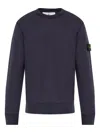 Stone Island Round-neck Sweatshirt With Ribbed Cuffs And Logo Detail In Blue