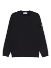 Stone Island Organic Cotton Crew Neck Sweater With English Ribs Knitwear Blue In Black
