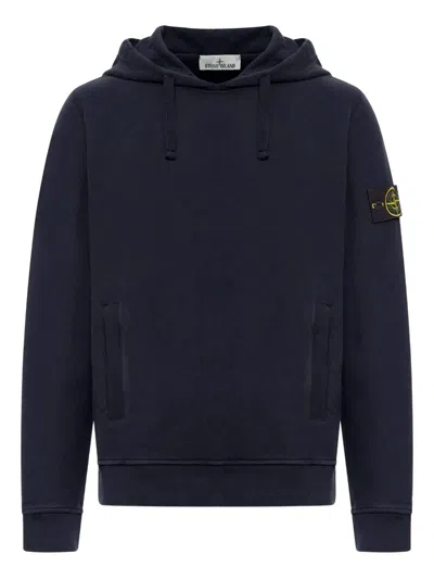 Stone Island Brushed Organic Cotton Fleece Hoodie In Black