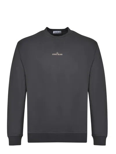 Stone Island Oversized Crewneck Sweatshirt In Cotton In Black