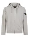 Stone Island Hooded Cotton Zip Sweatshirt In Gray