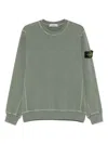 Stone Island Green Crewneck Sweatshirt With Logo Patch On The Sleeve In Cotton Man In Green