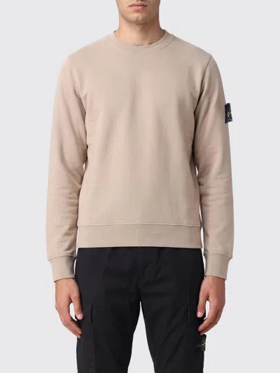 Stone Island Crewneck Cotton Sweatshirt With Badge In Neutral