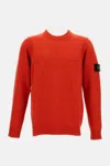 Stone Island Orange Brushed Organic Cotton Crewneck Sweatshirt In Red