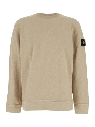 Stone Island Logo-patch Crew-neck Sweatshirt In Green
