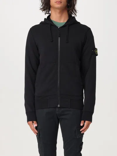 Stone Island Cotton Zip-up Hoodie In Black