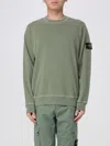 Stone Island Green Crewneck Sweatshirt With Logo Patch On The Sleeve In Cotton Man In Blue 2