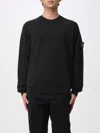 Stone Island Navy Blue Crew Neck Sweater With Signature Compass Badge In Black