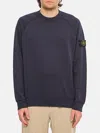 Stone Island Round-neck Sweatshirt With Ribbed Cuffs And Logo Detail In Blue