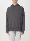 Stone Island Grey Hoodie With Removable Compass Logo Applied On The Sleeve In Cotton Man In Charcoal