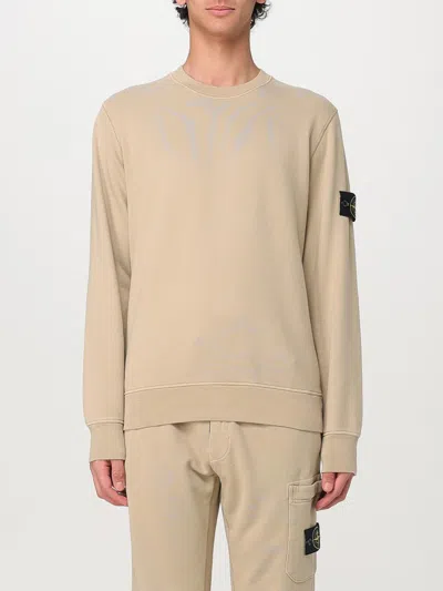 Stone Island Mens Biscuit Crewneck Brand-badge Cotton Jumper