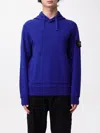 Stone Island Men's Cotton Fleece Hooded Sweatshirt With Pouch Pocket In Royal Blue