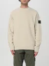 Stone Island White Crewneck Sweater With Logo Patch In Wool Blend Man In Weiss