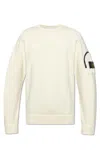 Stone Island Crew Neck Knit Sweatshirt With Functional Sleeve Pocket In Avorio