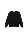 Stone Island Kids Mini Ribbed Neckline Sweatshirt For Boys In Black