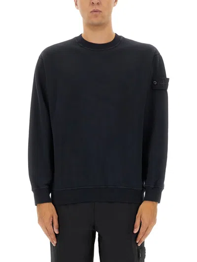 Stone Island Sweatshirt With Ribbed Edges In Black
