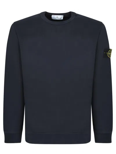 Stone Island Black Crewneck Sweatshirt With Distinctive Logo Patch In Blue