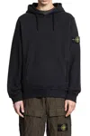Stone Island Black Cotton Hoodie With Logo Patch In Black