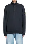 Stone Island Zip-up Sweatshirt With Ribbed Inlays In Blue