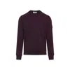 Stone Island Crew Neck Wool Sweater With Ribbed Texture In Burgundy