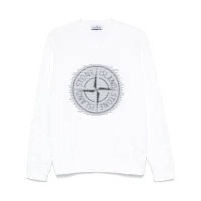 Stone Island Compass-badge Print Sweatshirt In White