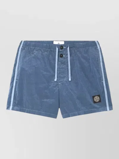 Stone Island Swim Shorts Elastic Waistband Side Stripes In Blue