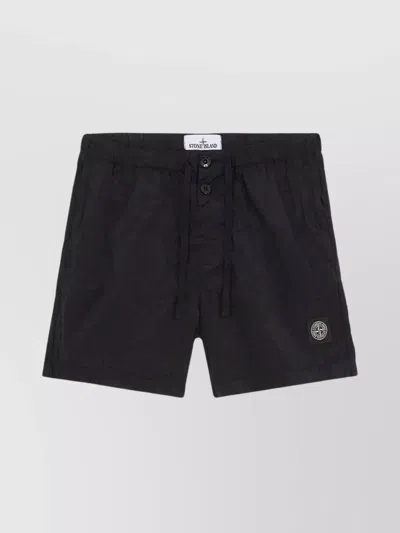 Stone Island Swim Shorts Logo Crinkled Texture In Blue