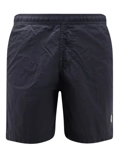 Stone Island Regular Length Swim Shorts With Pockets In Blue