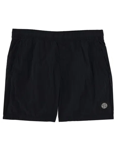 Stone Island Swimsuit With Logo Patch In Blue
