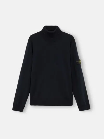 Stone Island Turtleneck Jumper With Finely Ribbed Trims In Black