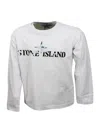 Stone Island T-shirt A Girocollo A Manica Lunga In 100% Cotone Con Logo Sul Petto In White