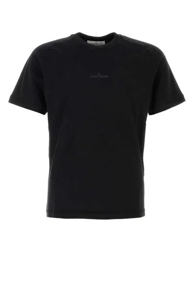 Stone Island Logo-embroidered Cotton T-shirt In Black