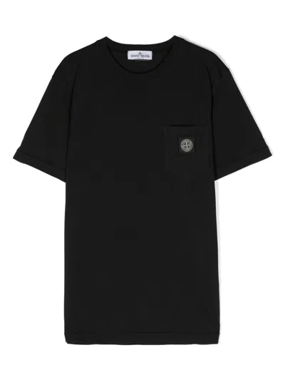 Stone Island Kids' Compass-patch Cotton T-shirt In Blue