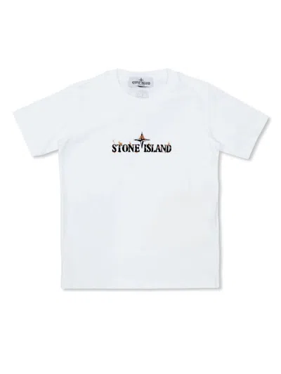 Stone Island T-shirt Con Stampa Compass In White