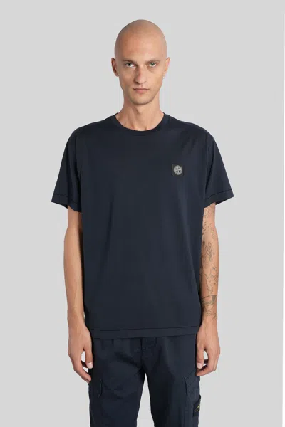 STONE ISLAND T-SHIRT IN BLUE COTTON