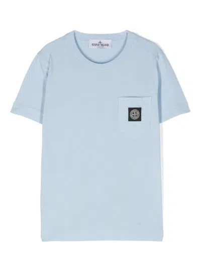 Stone Island Kids' T-shirt In Cotone Con Logo In Blue