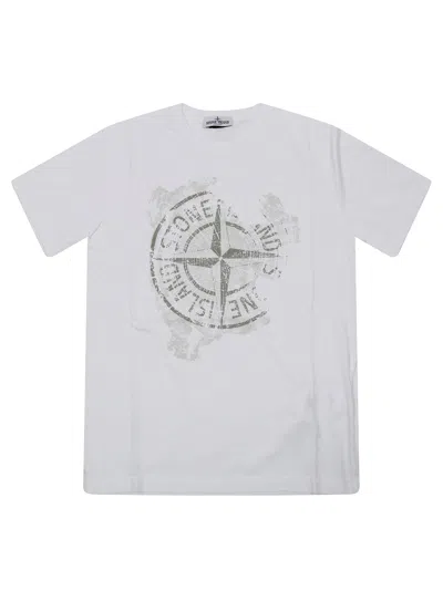 Stone Island T Shirt Stampa Rosa Dei Venti In White
