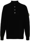 Stone Island High Collar Pullover With Buttoned Placket And Logo Patch